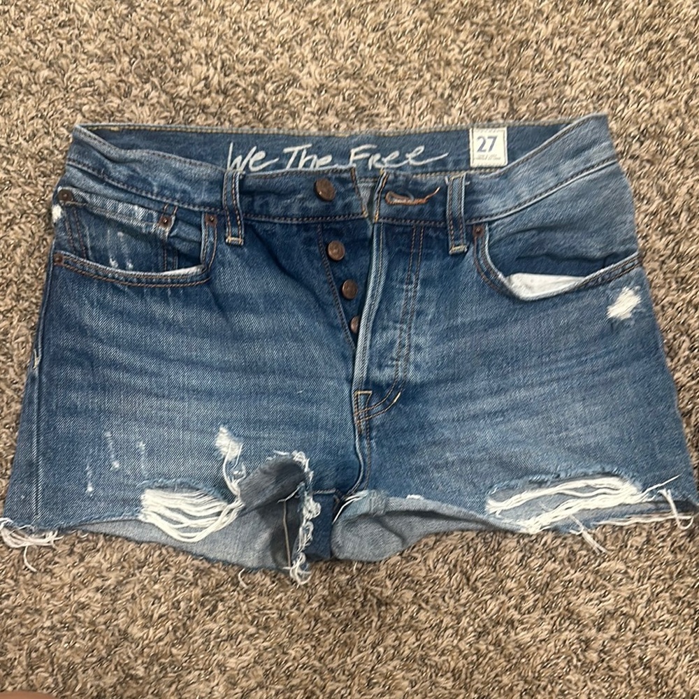 We The Free Blue Distressed Shorts